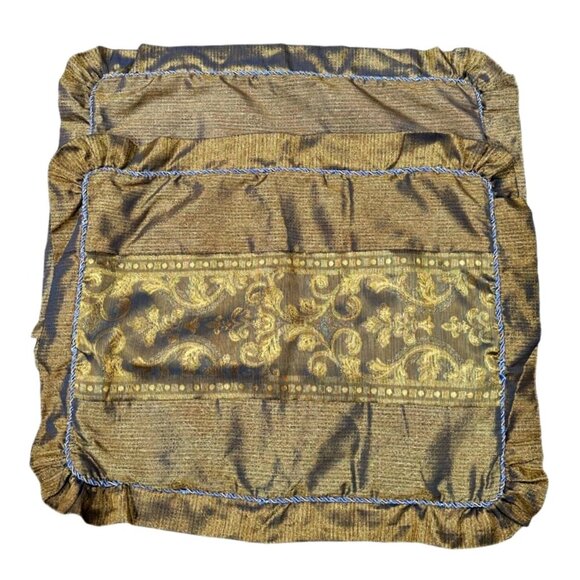 Waterford Pillow Shams 30 x 24 Brown Gold Set of 2 Corded Zip Jacquard Jacobean - Picture 1 of 10